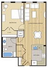 1 Bed1 Bath 680sf Floor Plan 1 Bed1 Bath 680sf Floor Plan at Clayborne Apartments, Alexandria